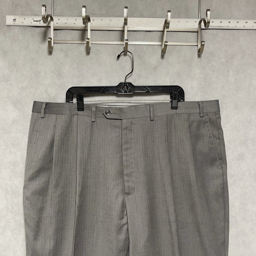 Ralph Lauren Pants Men 44x32 Gray Micro Herringbone Flannel Cuffs Pleated Luxury